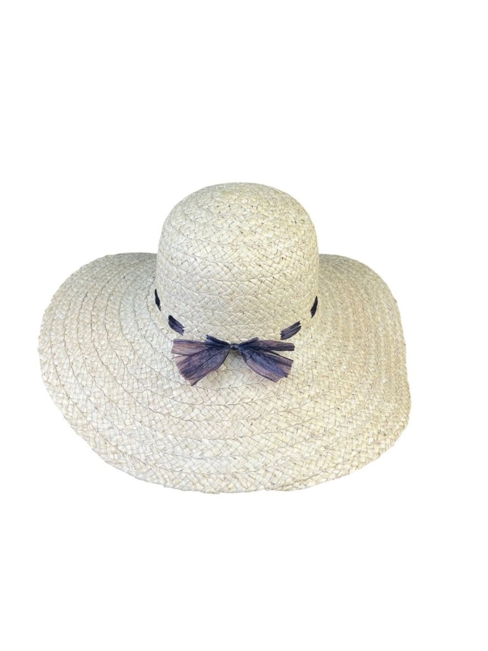 Lord & Taylor Womens Natural Straw Floppy Hat Black Bow